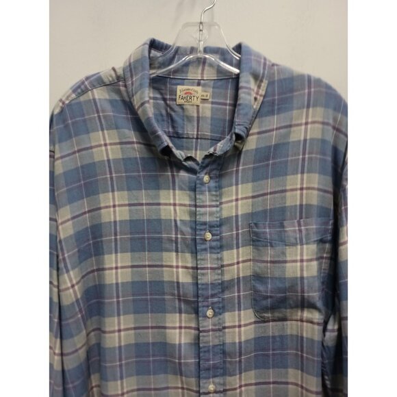 Faherty Mens Shirt Size XXL Blue Plaid Flannel Long Sleeve Button Down Casual - Picture 2 of 8